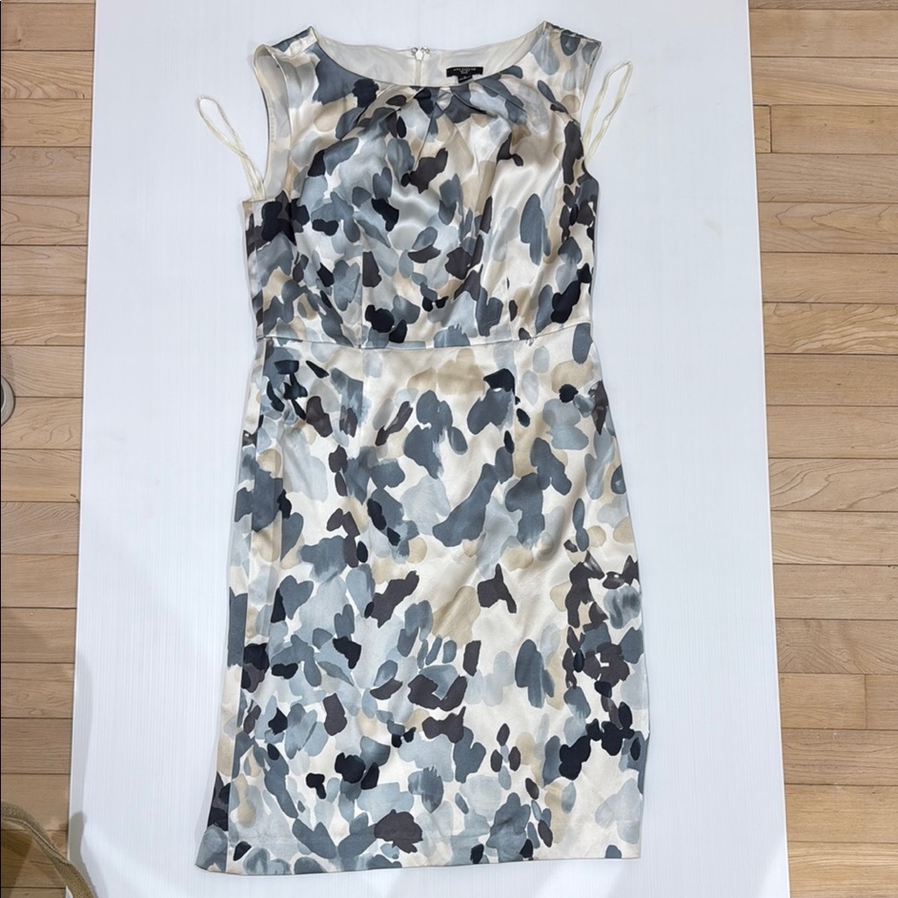 Ann Taylor Black and Gray Pleated Sheath Midi Dress